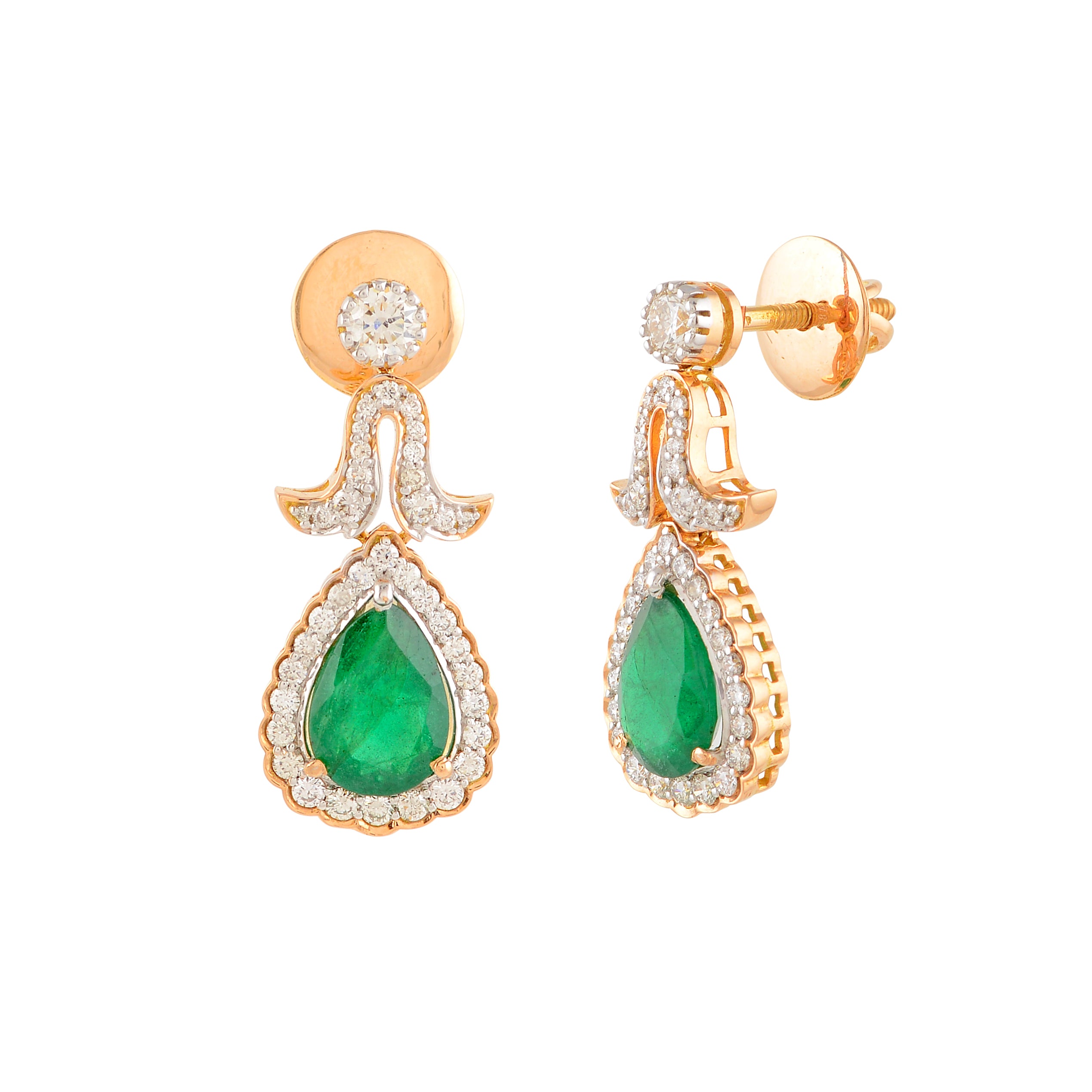 Long Earrings with Emerald Pear Drop