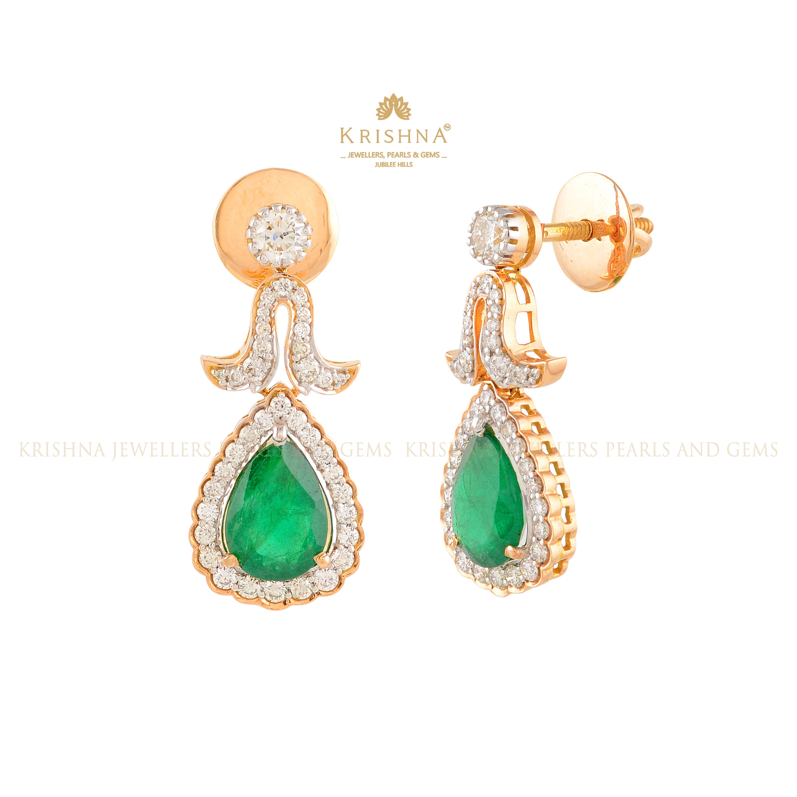 Long Earrings with Emerald Pear Drop