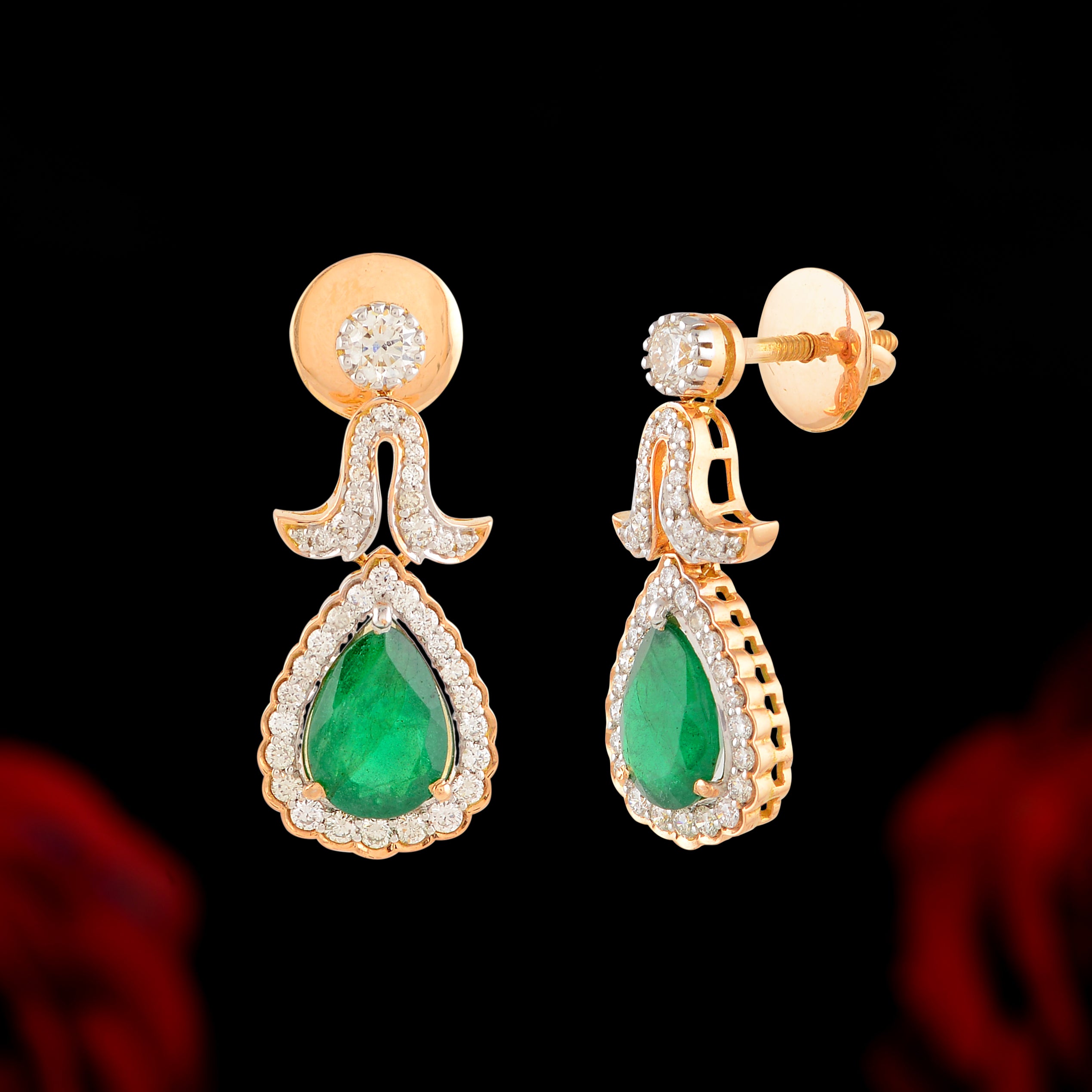 Long Earrings with Emerald Pear Drop