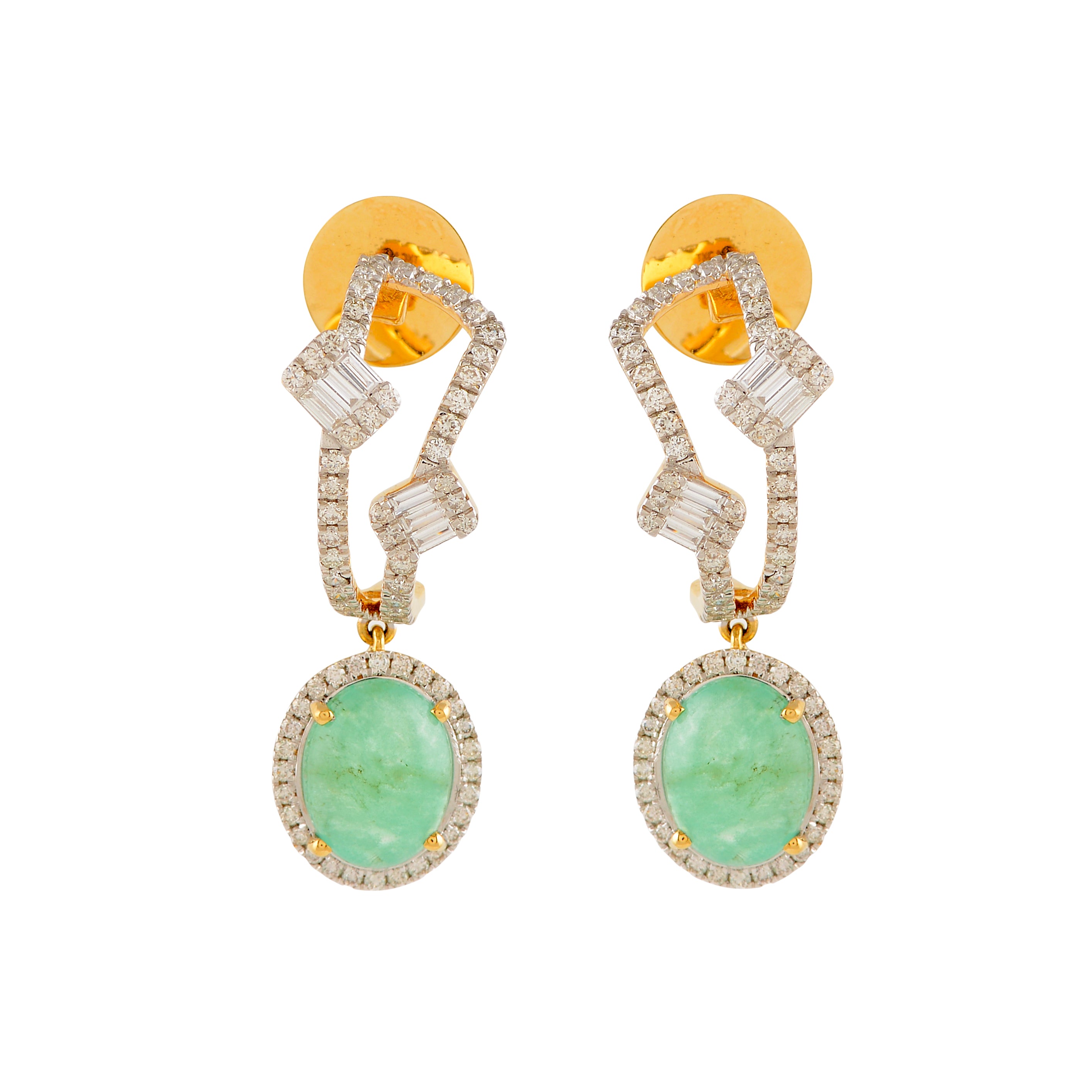 Minimalist J-Bali Shaped Earrings with Emerald