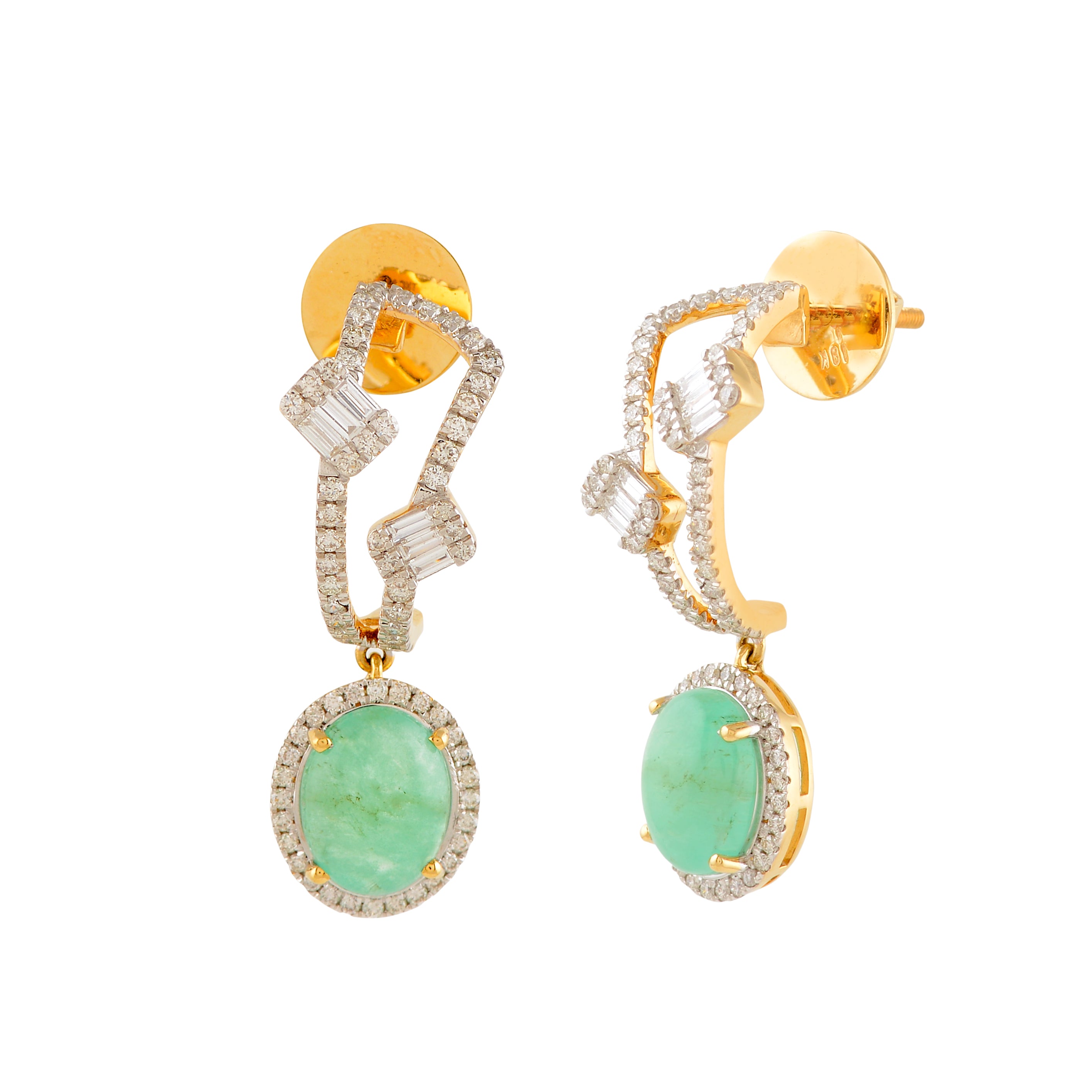 Minimalist J-Bali Shaped Earrings with Emerald