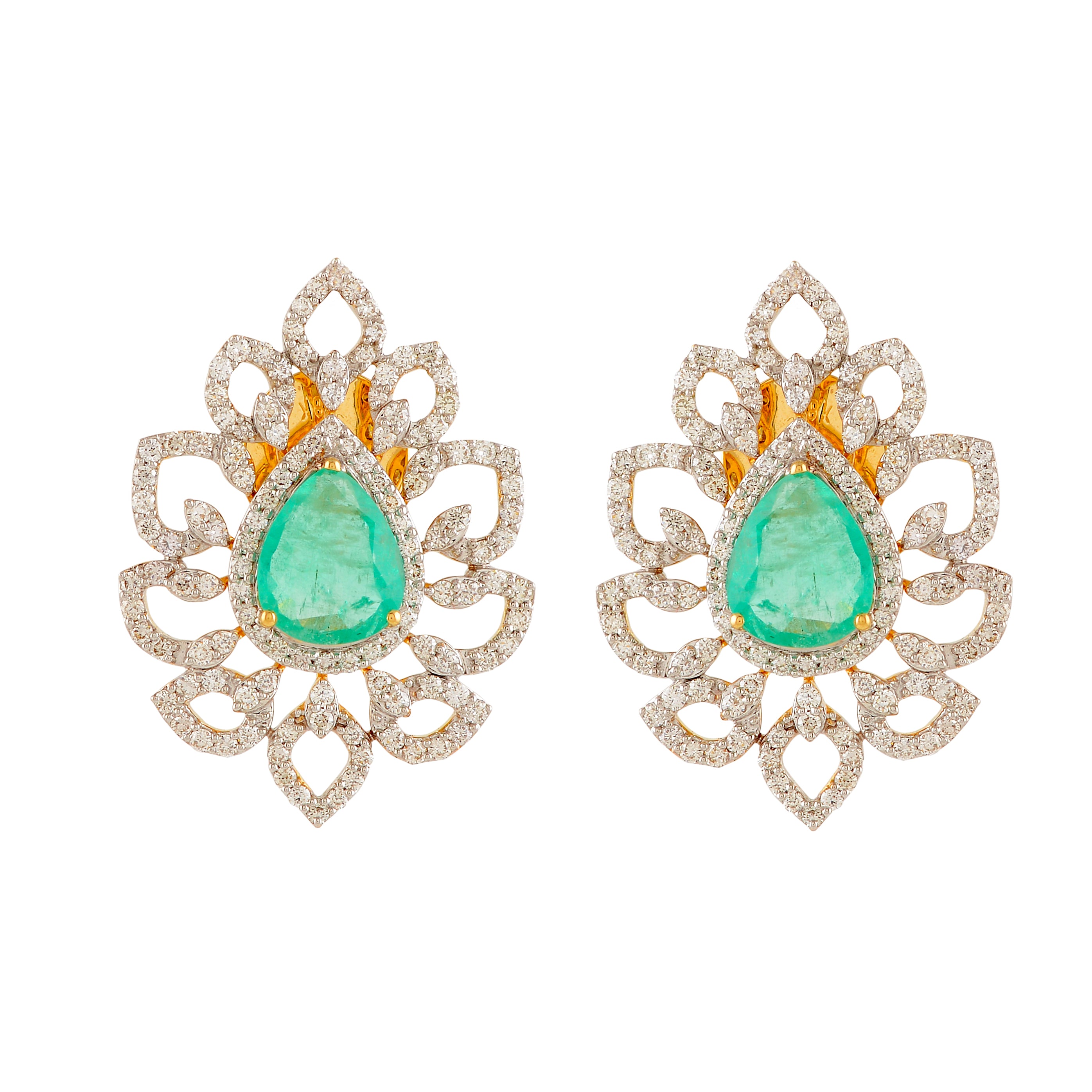 Flower-Inspired Emerald Stud Earrings