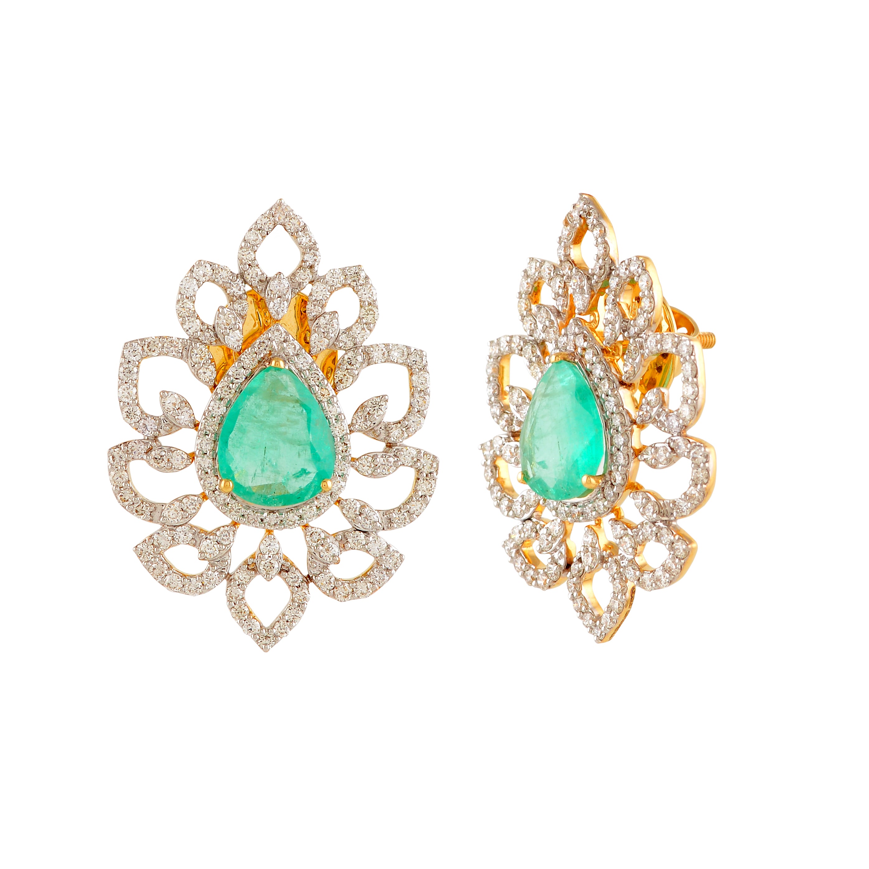 Flower-Inspired Emerald Stud Earrings