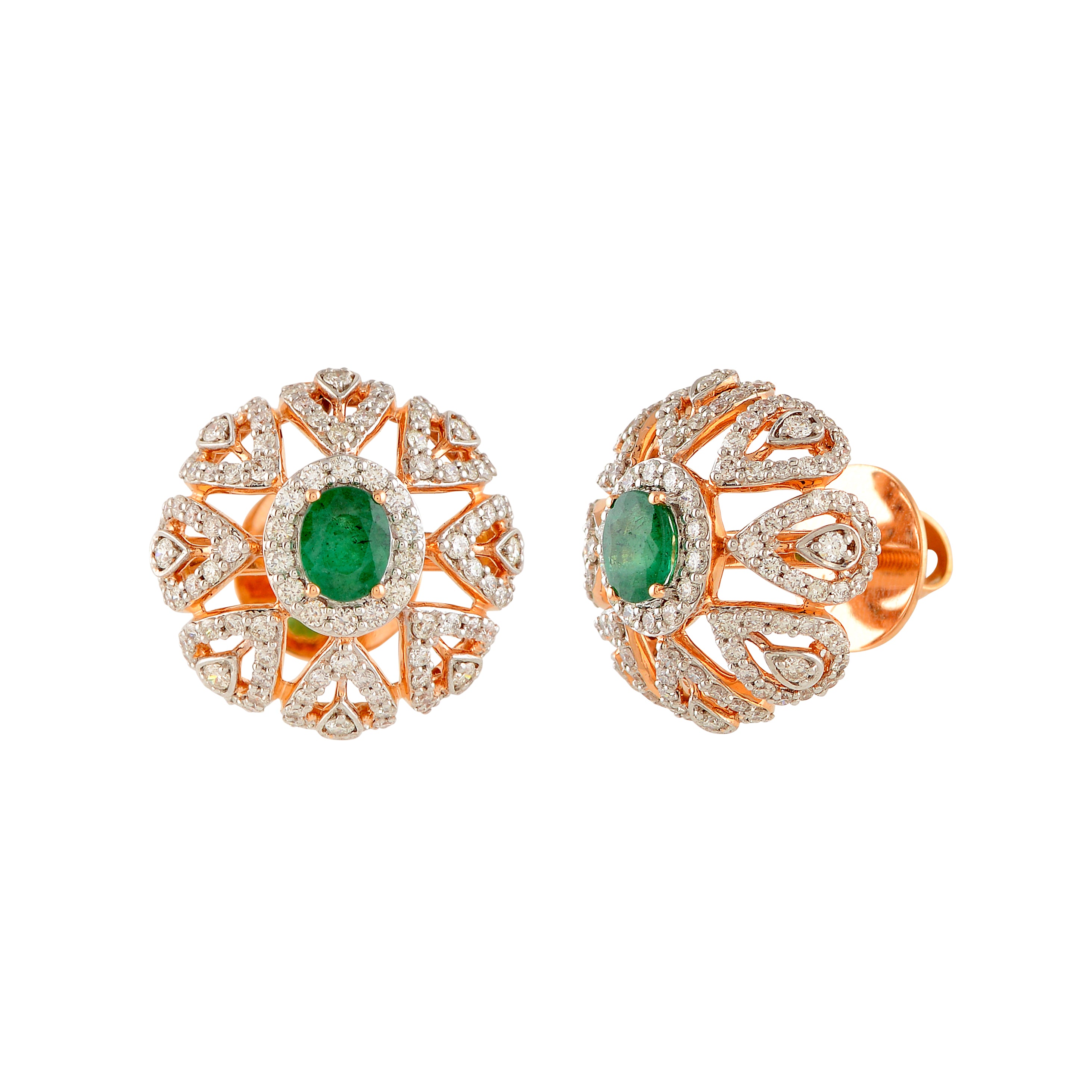 Beautiful Round Emerald Stud Earrings