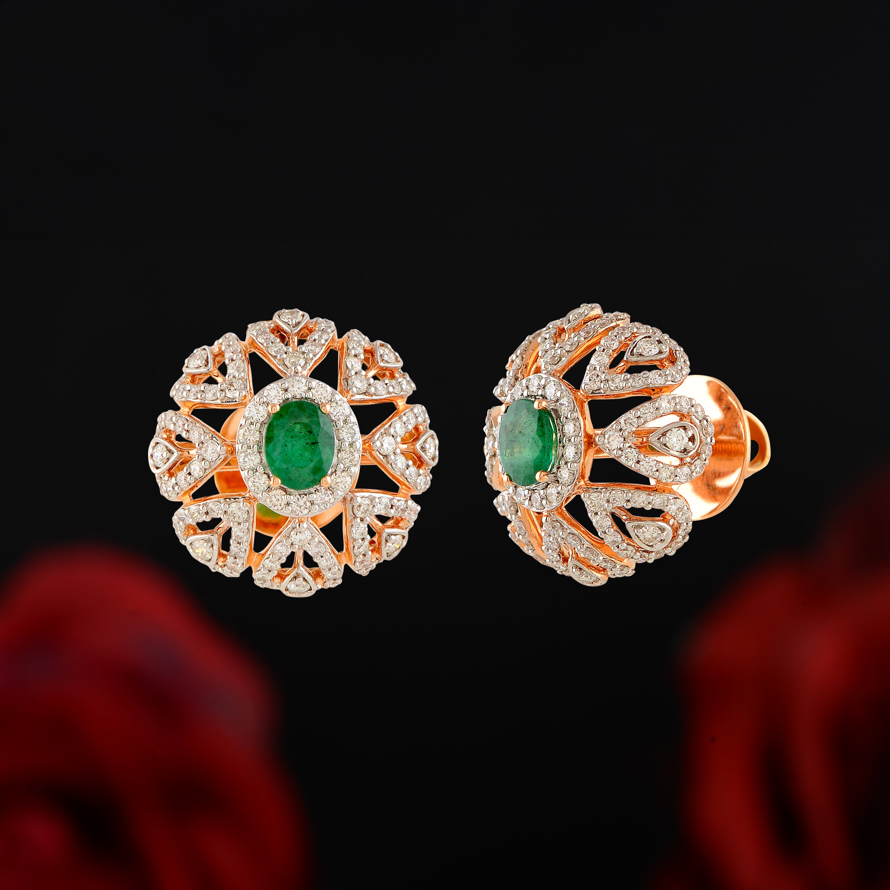 Beautiful Round Emerald Stud Earrings