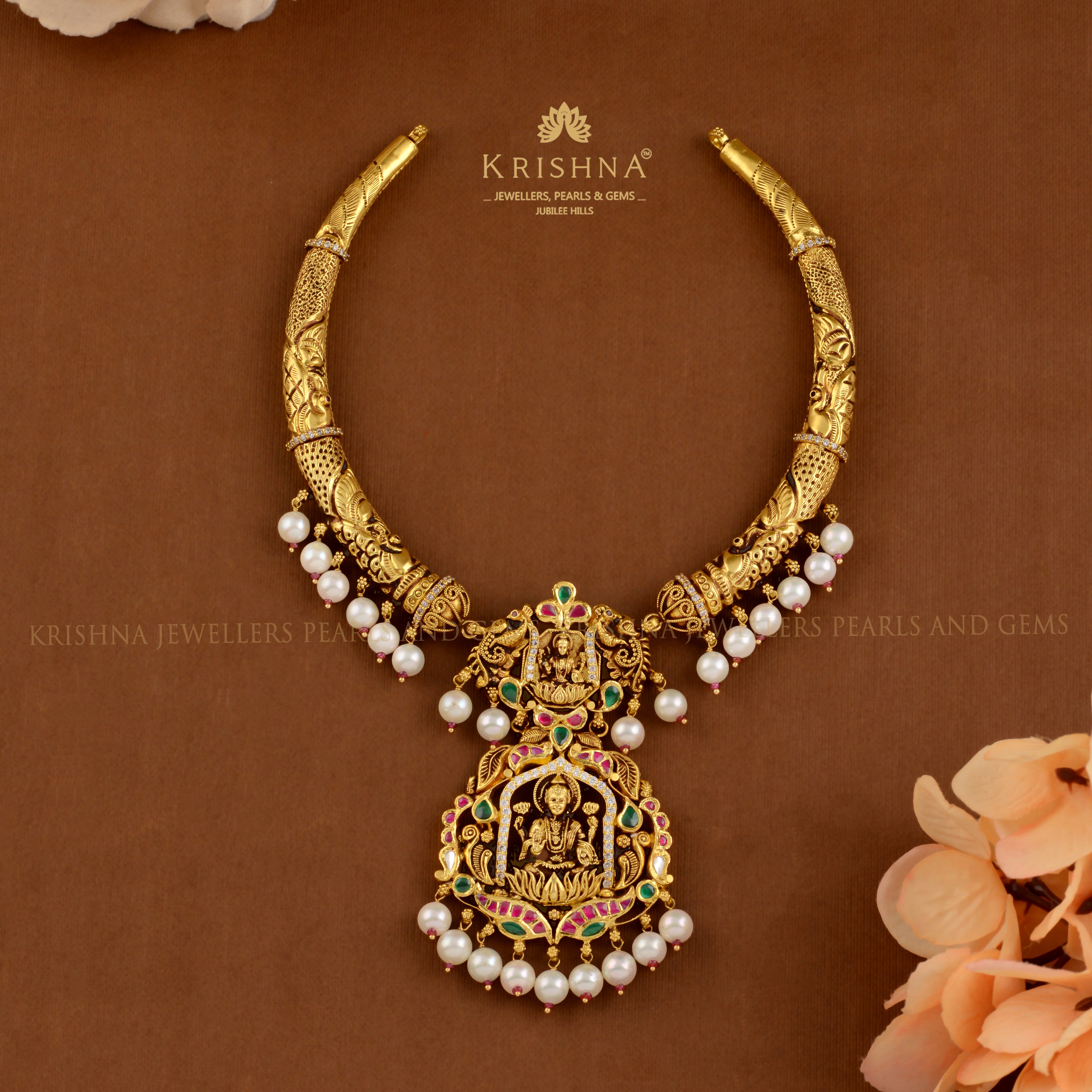 Gold Kanti Necklace with Laxmi Motif