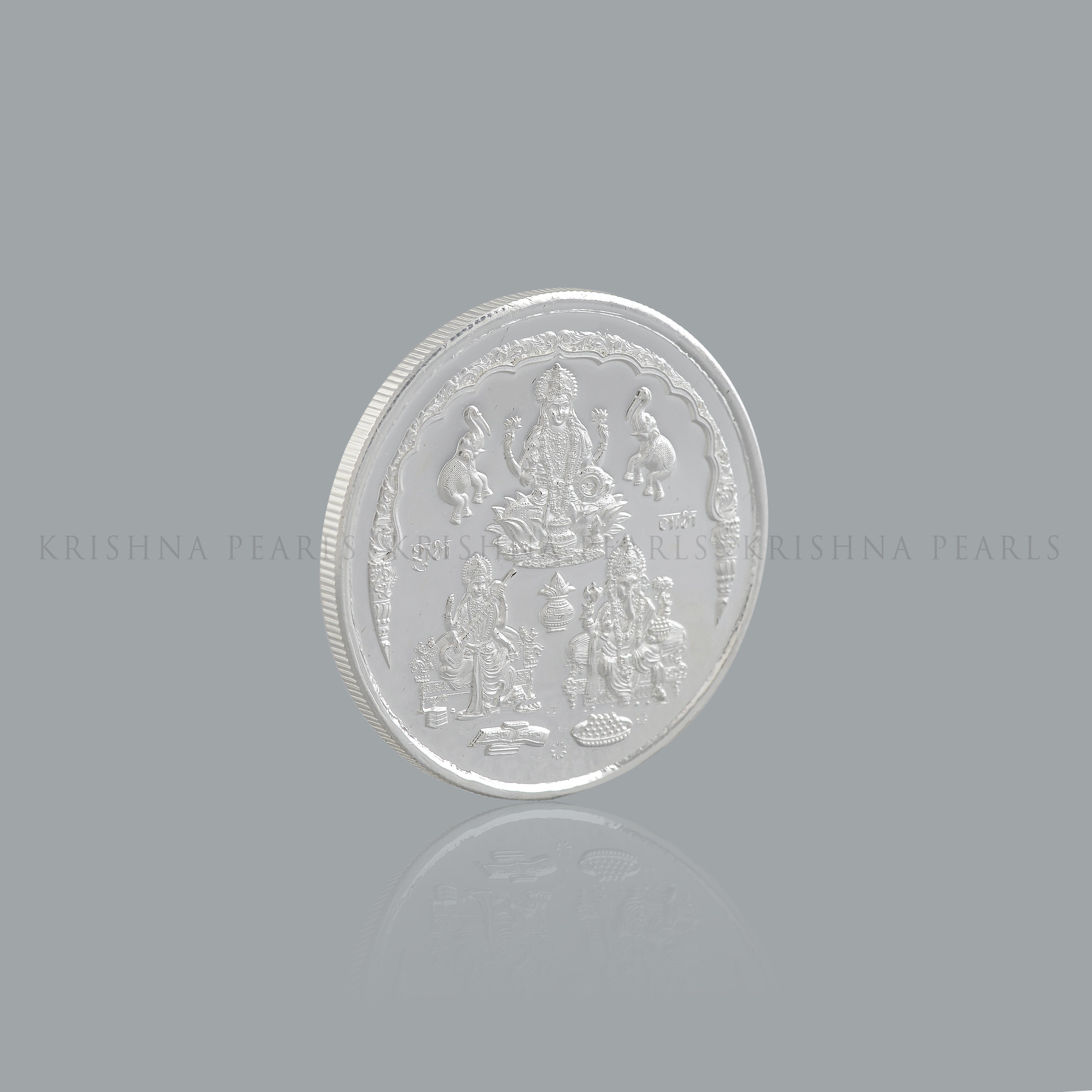 10 Gram Silver Laxmi Devi and Ganesh Motif Coin - Krishna Jewellers Pearls and Gems