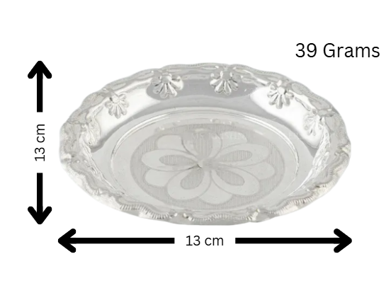 Silver Pooja Plate With Floral Imprint