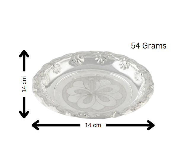 Silver Pooja Plate With Floral Imprint