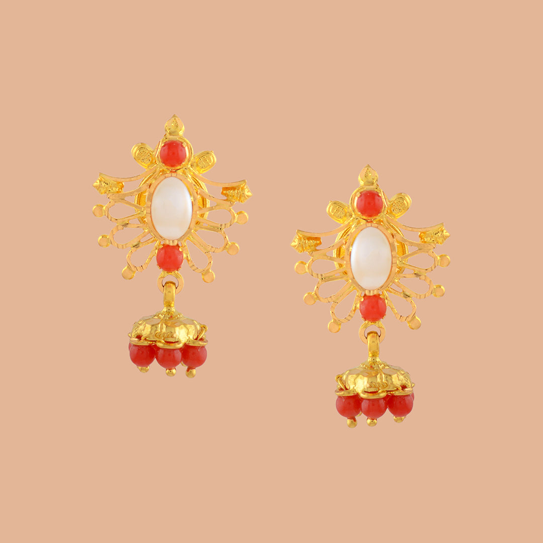 Floral Design Gilded Silver Coral Earrings