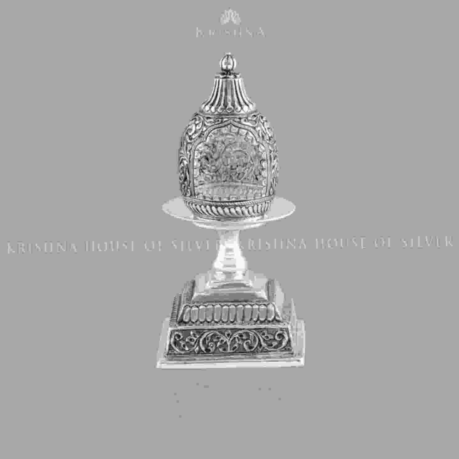 Coconut Motif Silver Diya - Krishna Jewellers Pearls and Gems