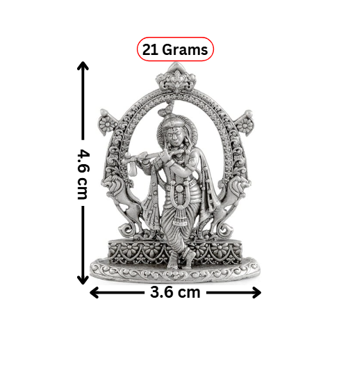 Silver Krishna Idol in Antique Finish