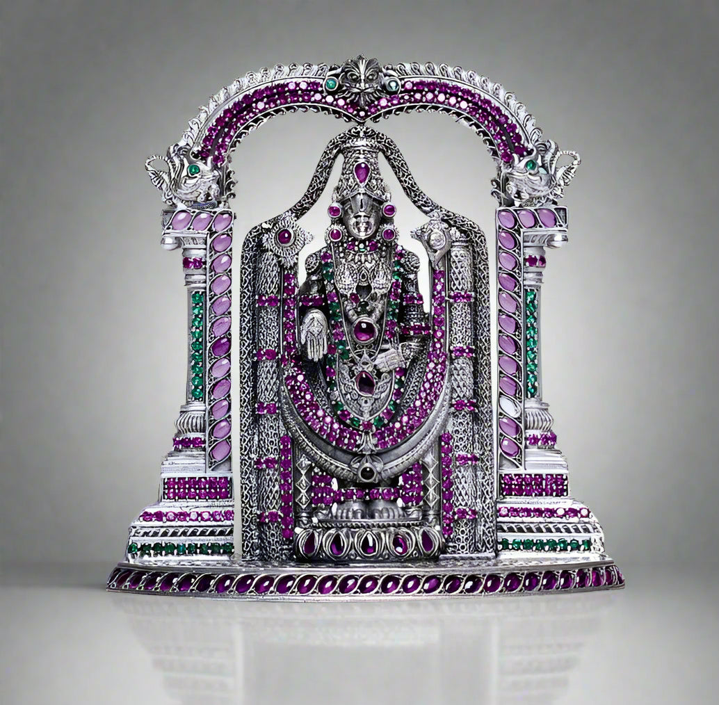 Divine Silver Lord Balaji Idol with Gemstones