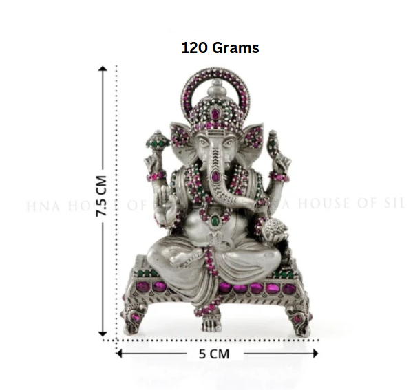 Classic Pitam Design Ganesh Murti 92.5 Silver with Stone Inlay