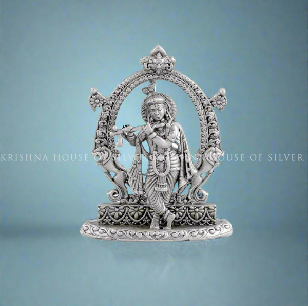 Silver Krishna Idol in Antique Finish