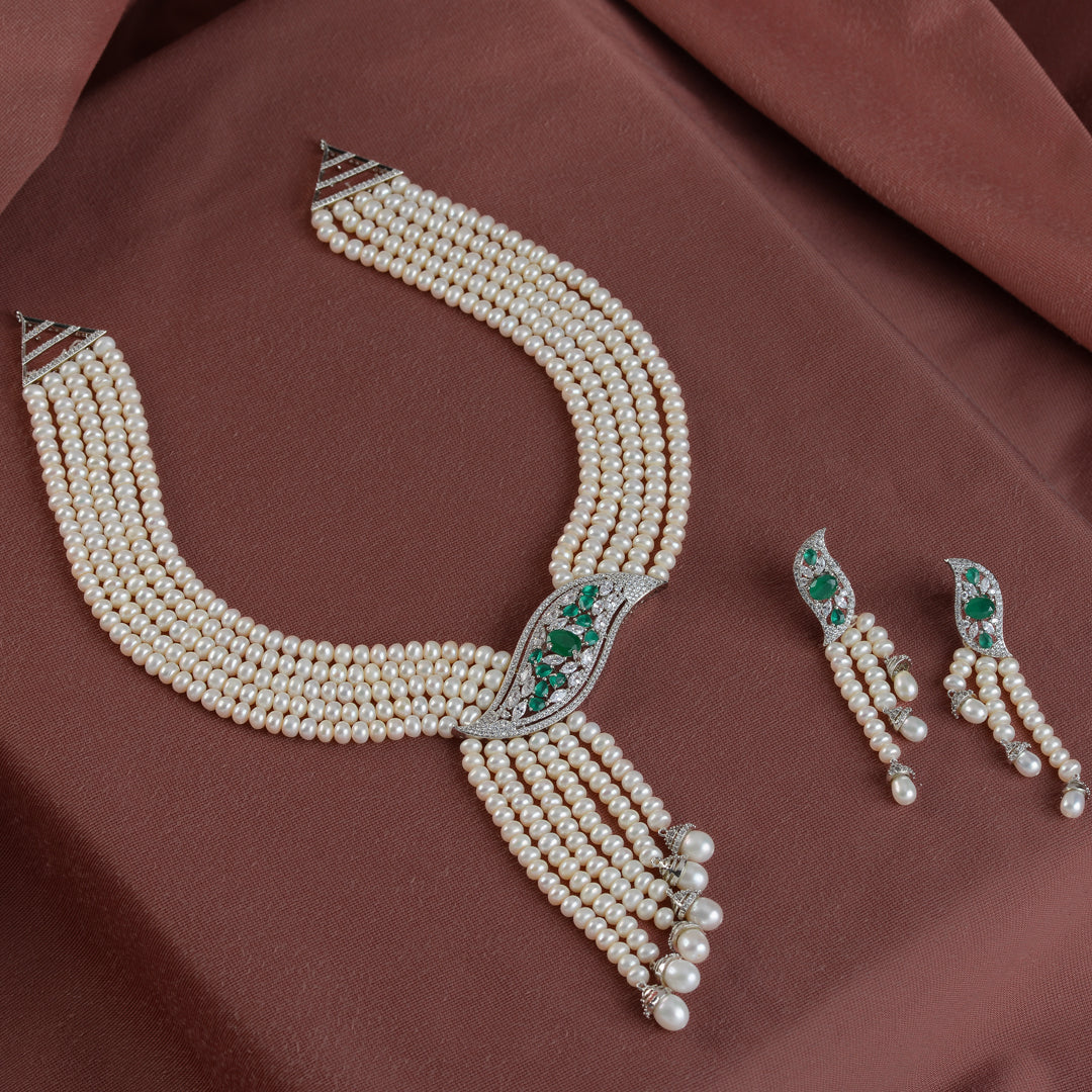 5 Layered Freshwater Pearls and Long Necklace Set - Krishna Jewellers Pearls and Gems