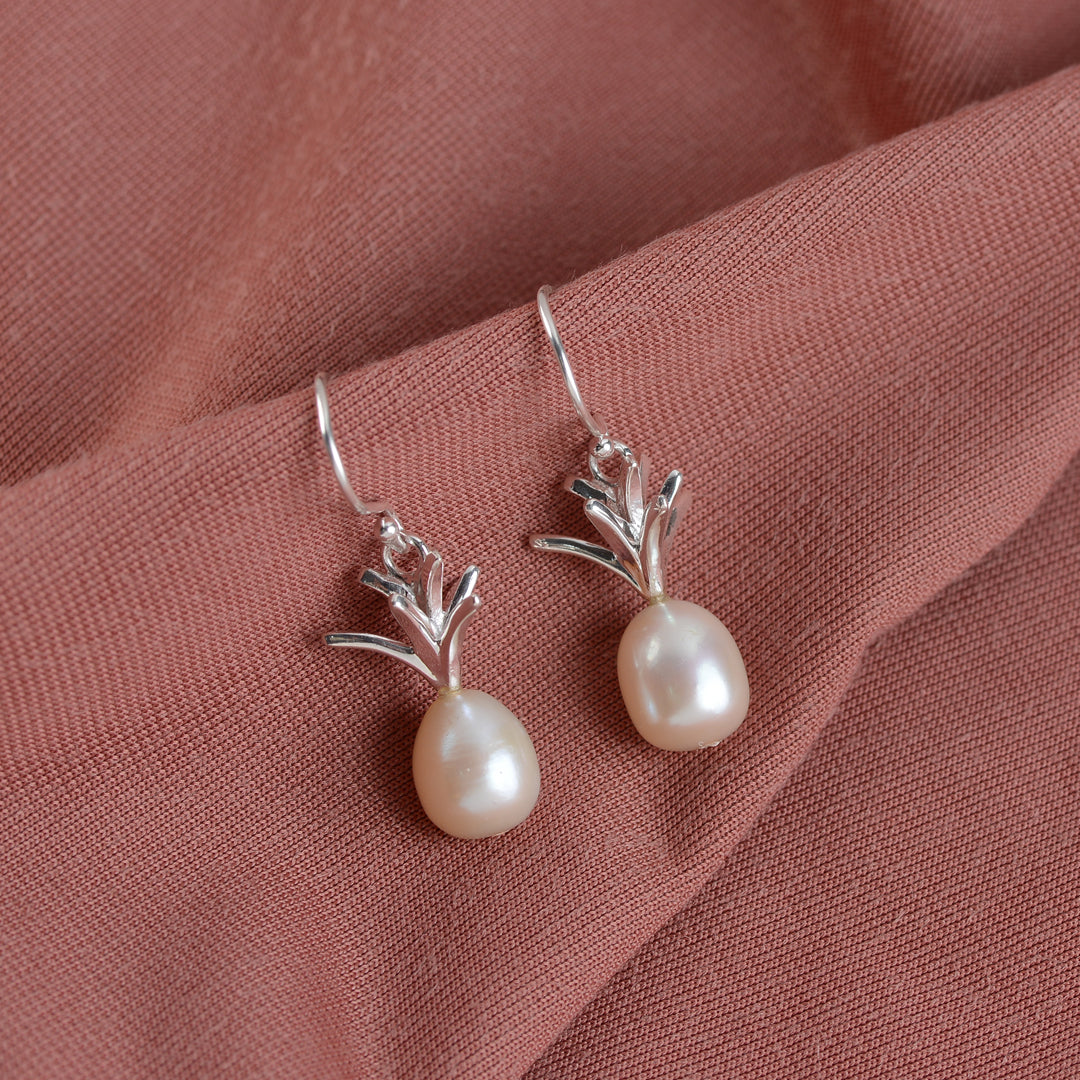 Beautiful Silver Pearl Hanging Earrings - Krishna Jewellers Pearls and Gems