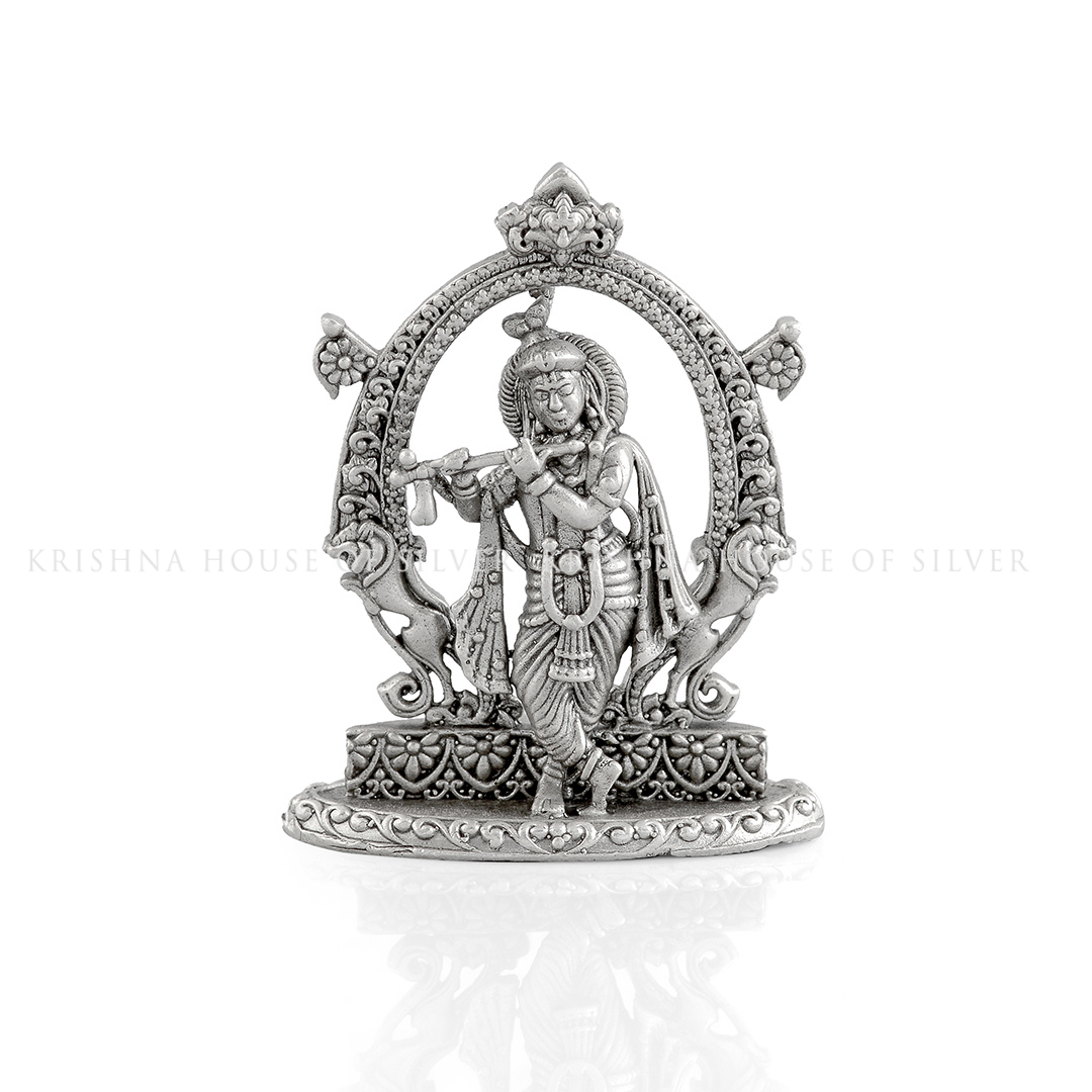 Silver Krishna Idol in Antique Finish