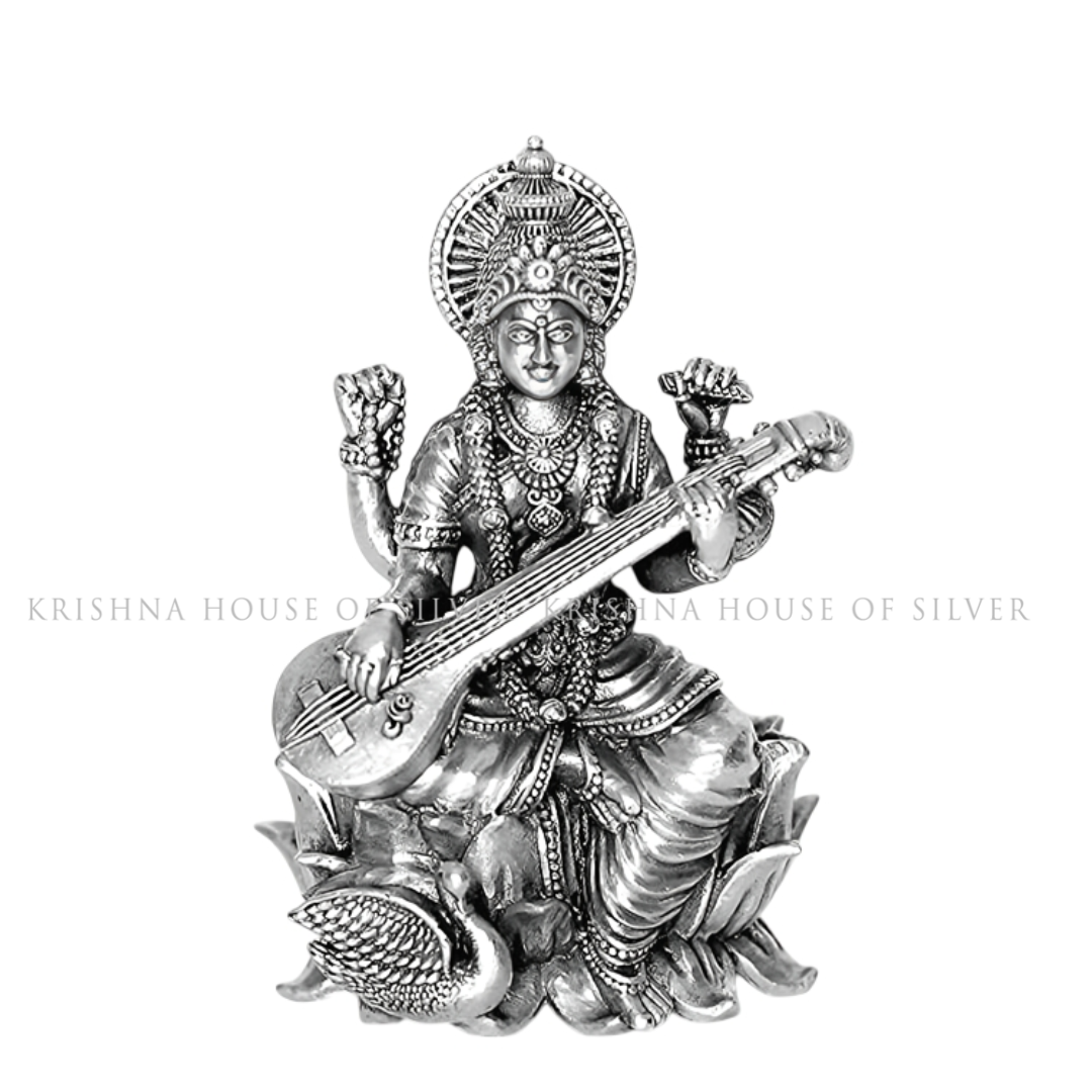 Goddess Saraswati Idol in Silver - Krishna Jewellers Pearls and Gems