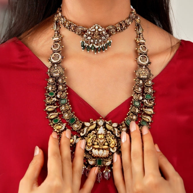 Goddess Laxmi Antique Gold Harama