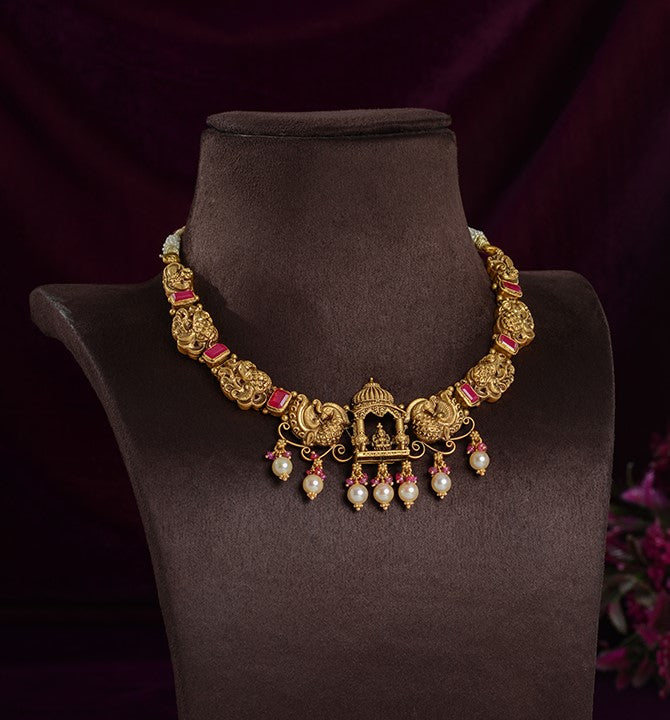 Laxmi Motif Peacock Gold Necklace