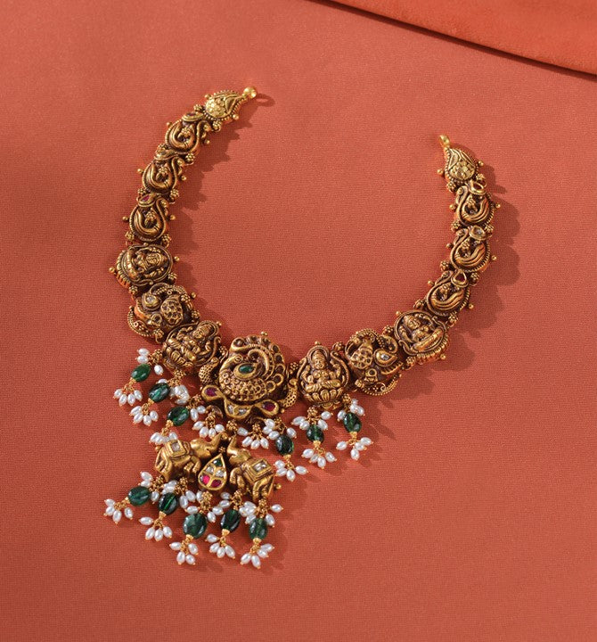 Lakshmi Motif Gold Short Necklace