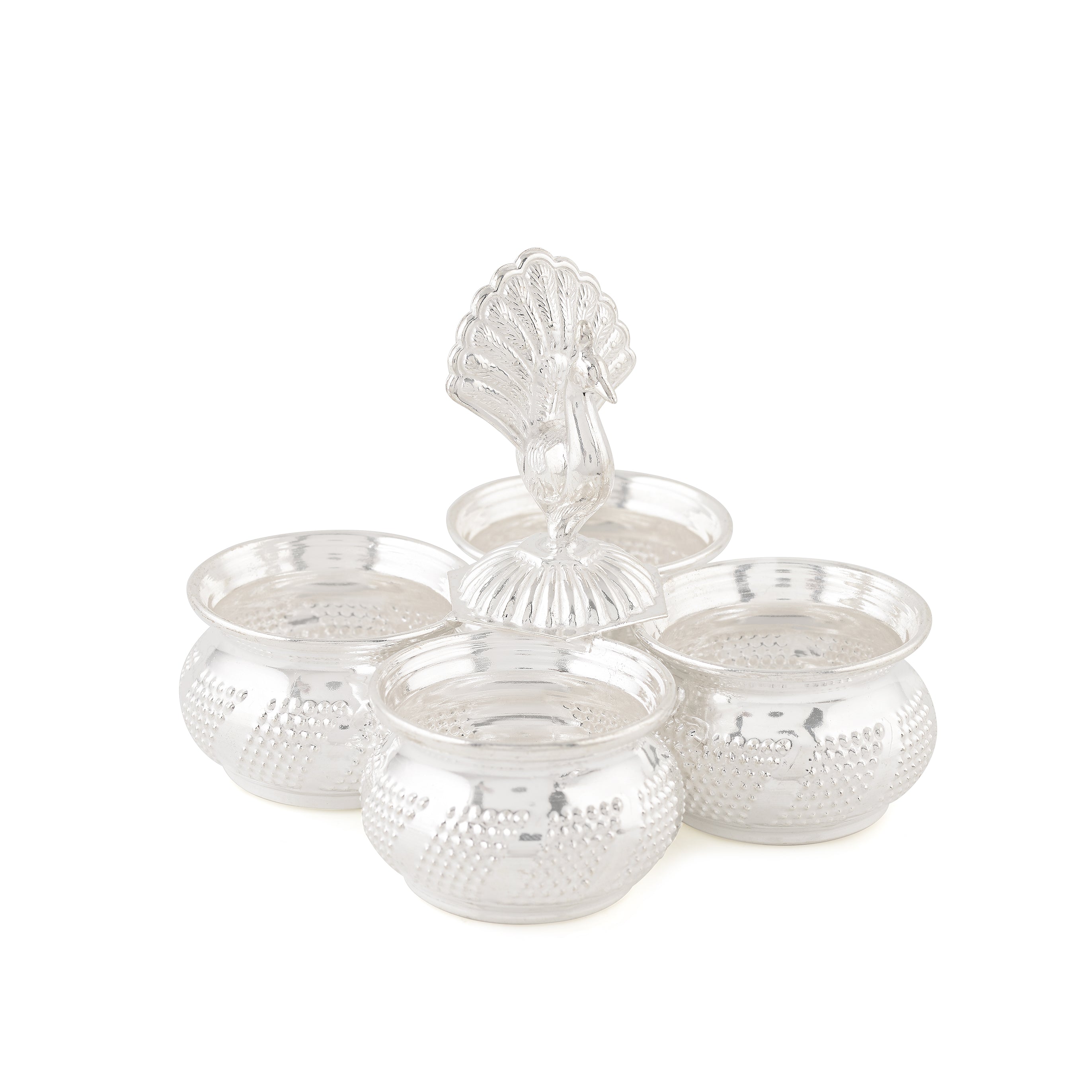 Pure Silver Kumkum and Haldi Bowls with Peacock Design