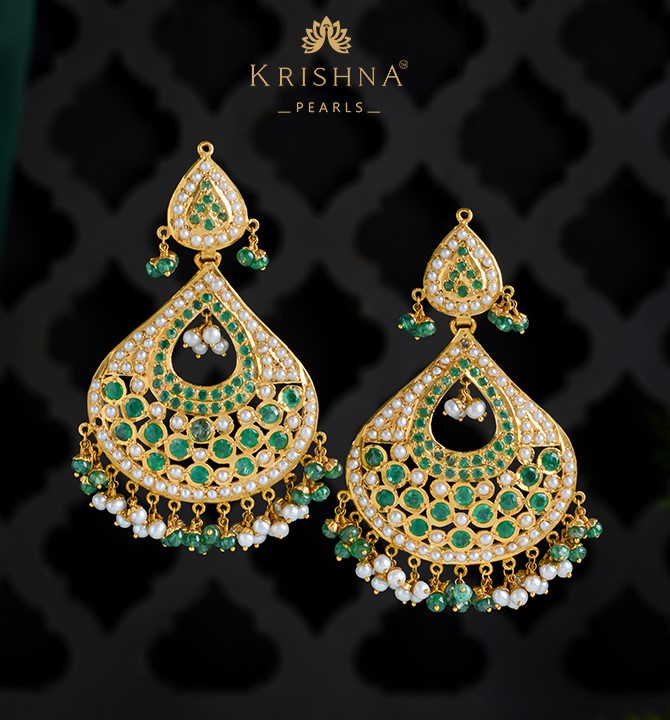 Traditional Gold Pearl Chandbali Earrings