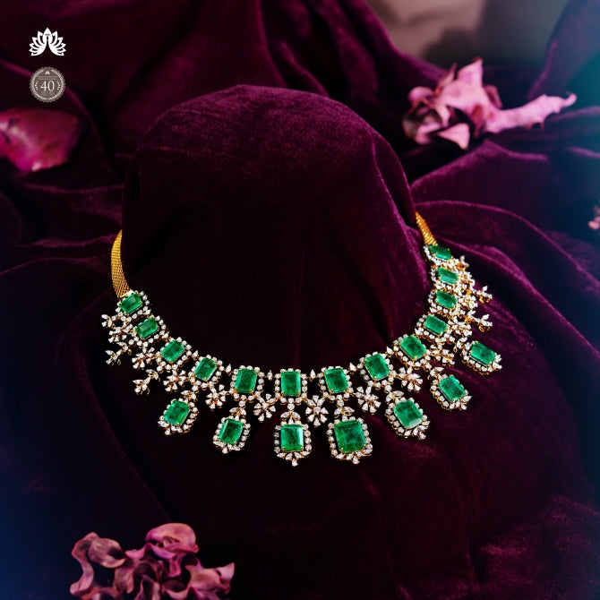Floral Diamond And Emerald Necklace
