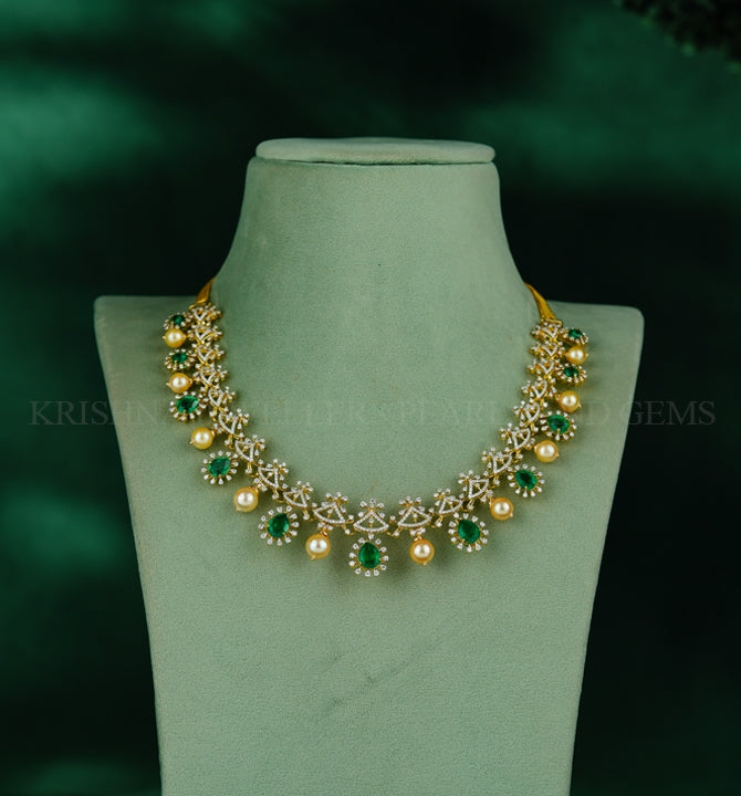 Radiant Harmony Diamond Emerald, and South Sea Pearl Necklace