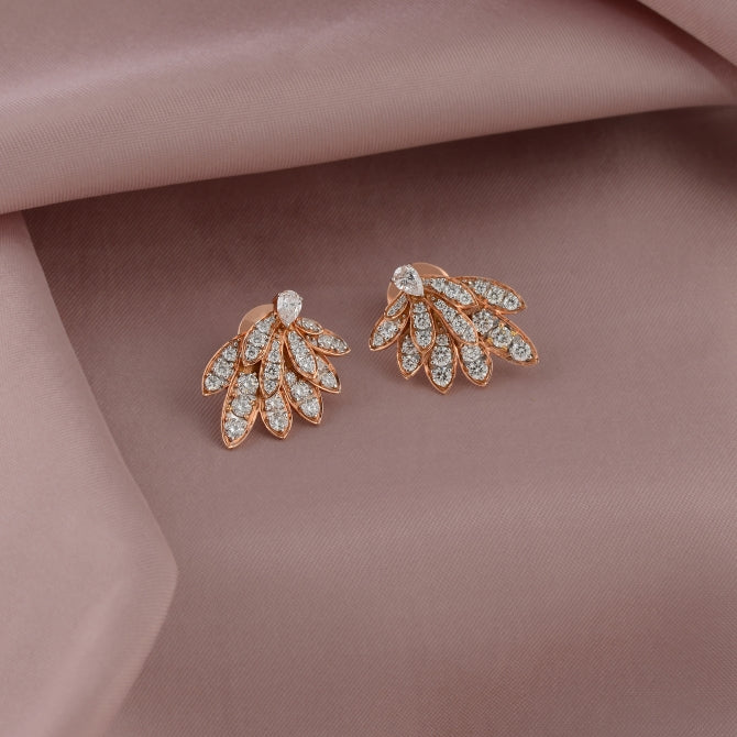 Floral & Rose Gold Diamond Stud Earrings