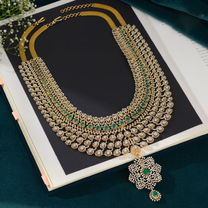 Regal Radiance: Diamond and Emerald Haram Necklace Fit for Royalty