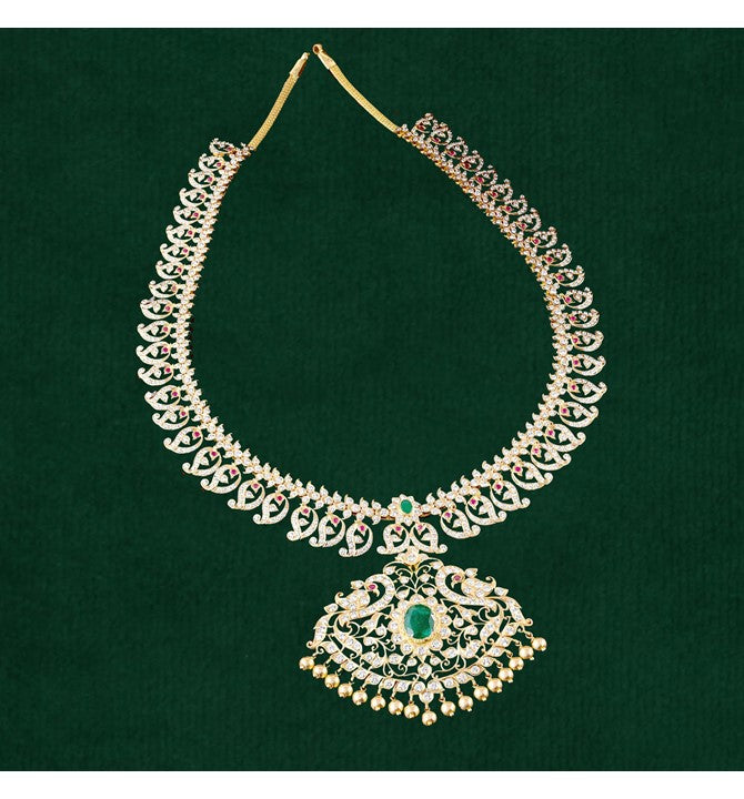 Diamond Peacock Yellow Gold Necklace