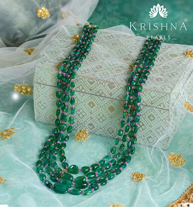 Emerald and ruby beads necklace