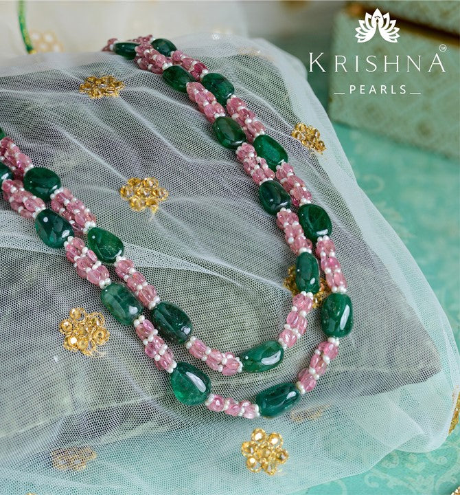 Emerald Beads and Pearl Necklace