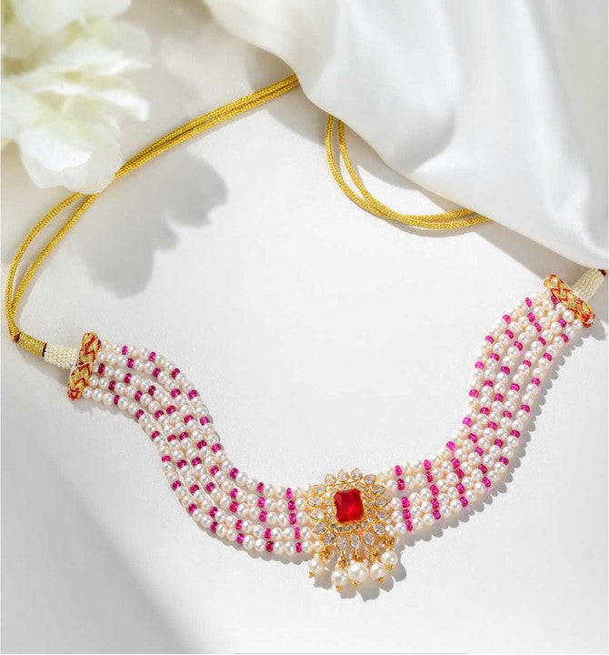 Floral Gold Pearl Choker