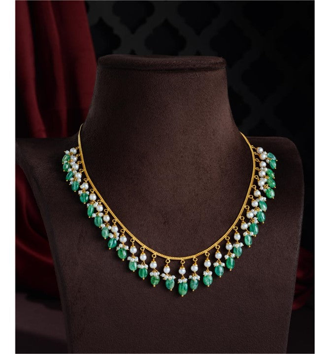 Gold And Emerald Beeds Necklace