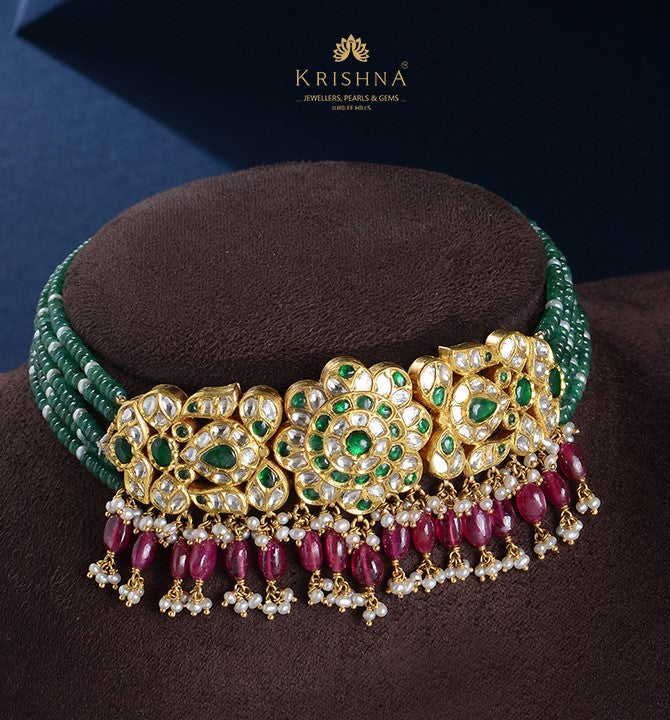 Regal Gold Emerald Polki Choker