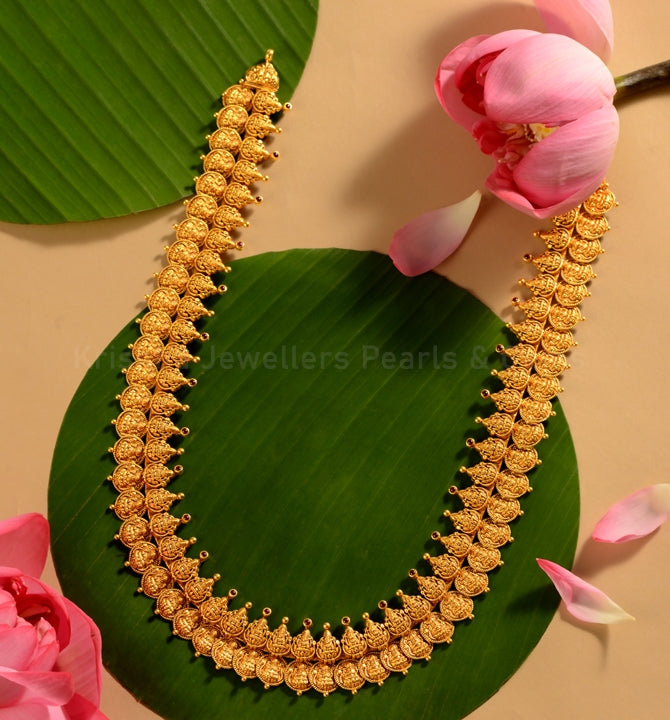 22K Lakshmi Kasu Bridal Haram with Ruby Pota Stones