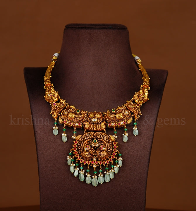 Emerald Beads Short Gold Necklace