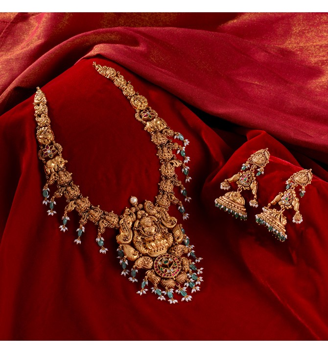 Gold Necklace Haram Set with Guttapusalu