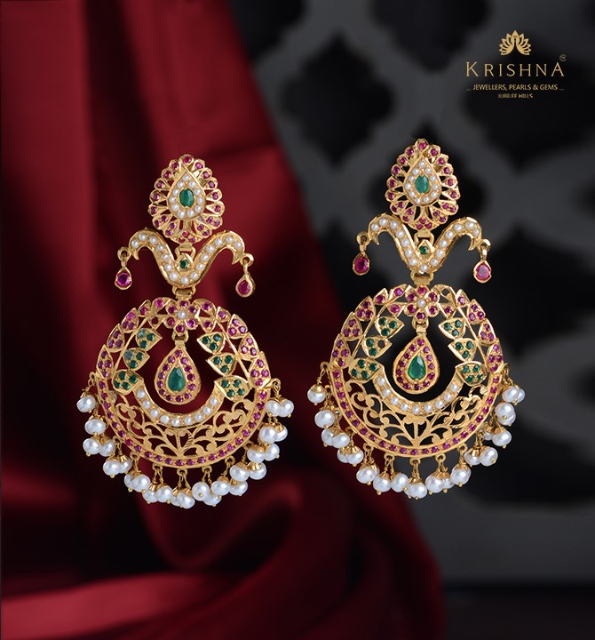 Gold Pearl Chandbali Earrings