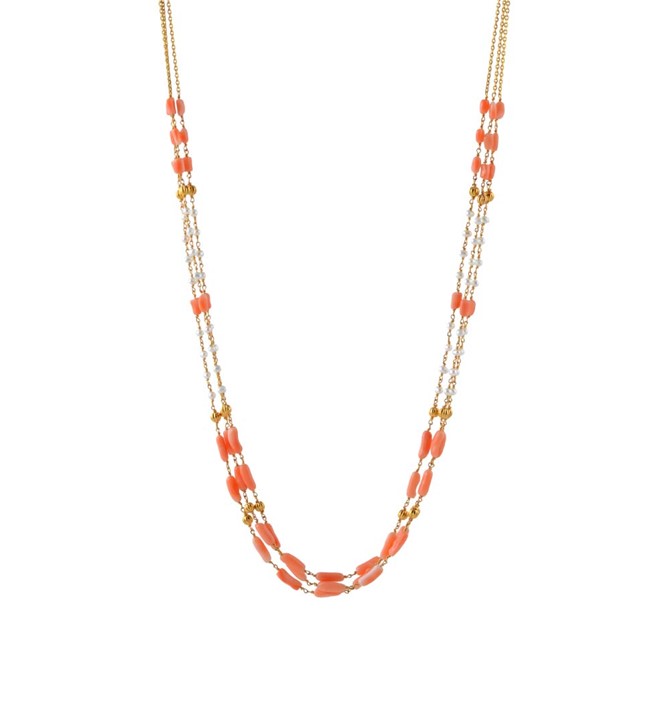 Gold Pearl Coral Beads Chain Necklace