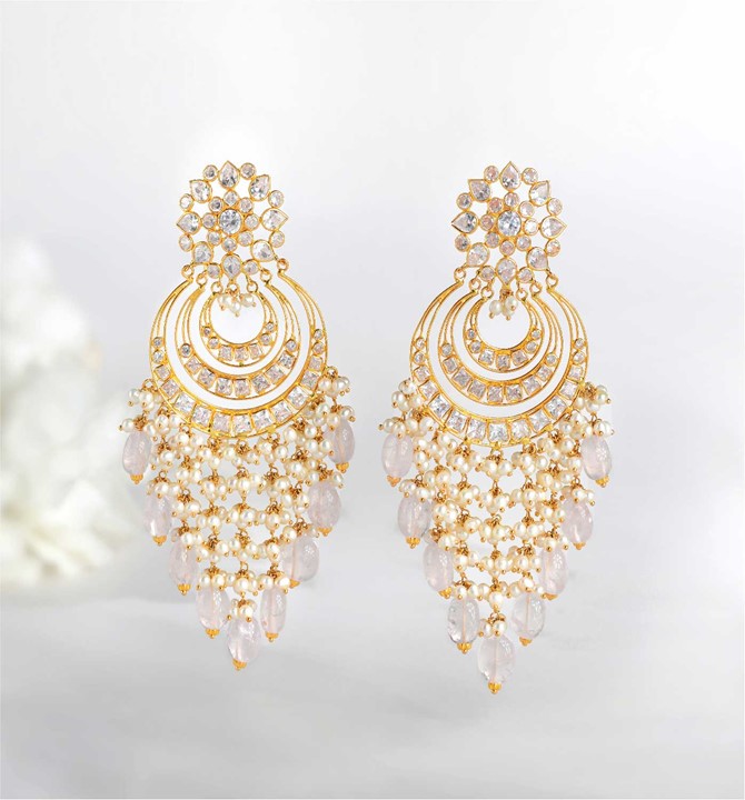 Multihoops Gold Pearl Chandbali Earrings