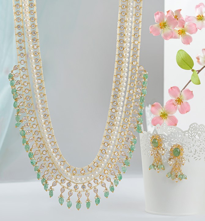 Gold Pearl Long Haram Necklace Sets