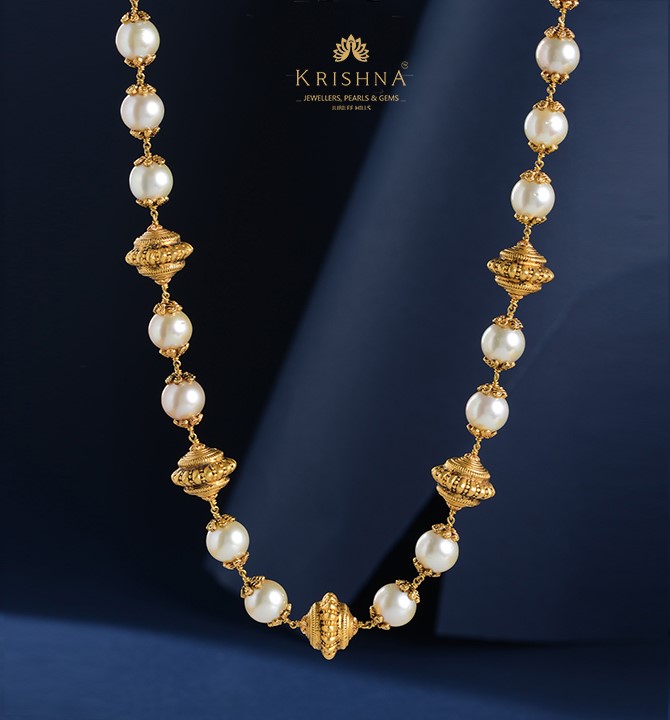 Gold Pearl Necklace with Nakshi Balls