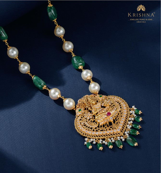 Gold Pearl String In Hanging Laxmi Pendant