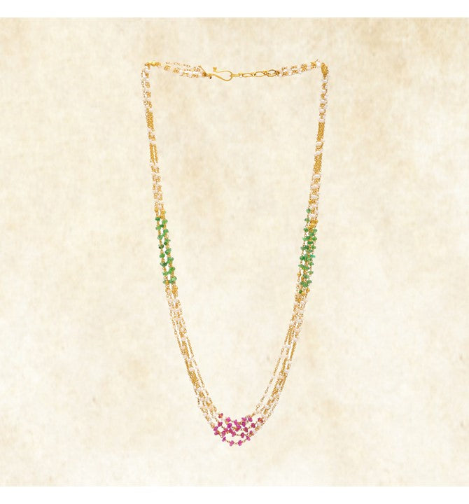 Ruby, Emerald and Pearl Chain Necklace