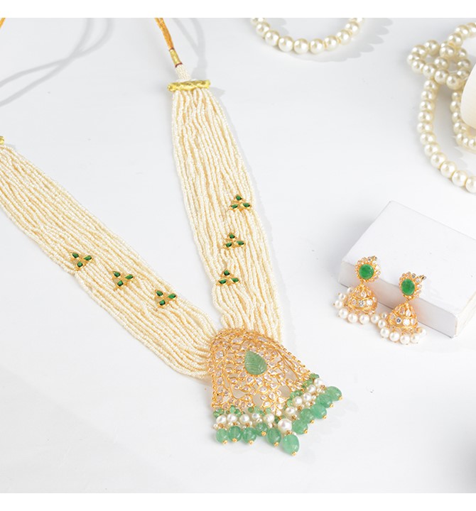 Indian gold pearl necklace sets in nakshi work