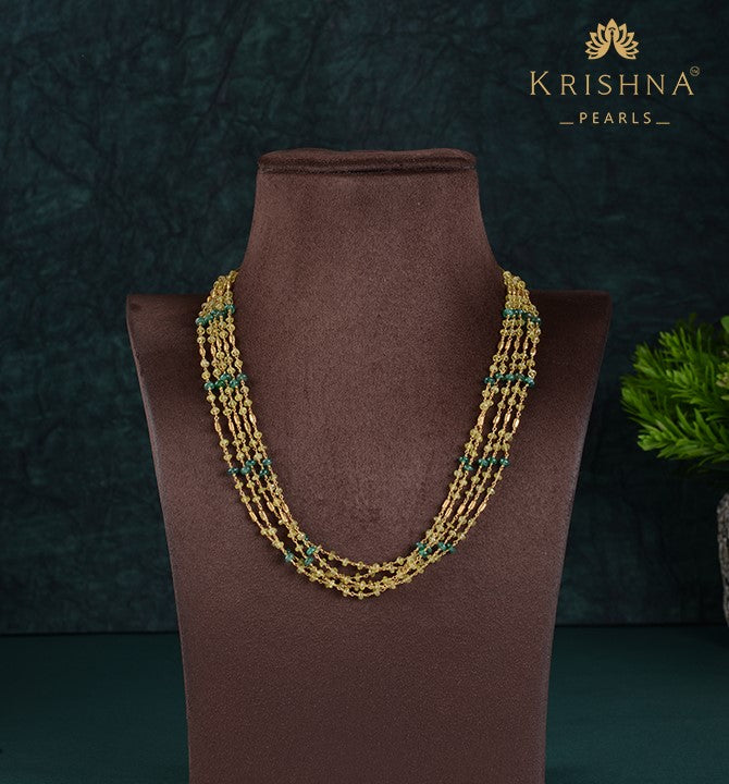 Multilayered Emerald Sapphire Beads Necklace